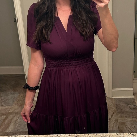 Quince Tiered Washable Silk Maxi Dress in Aubergine / Eggplant - Picture 12 of 14